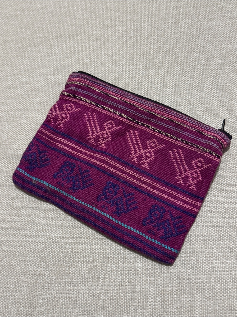Handmade Woven Textile Zip Top Coin Purse-Pink/Purple/Blue-EUC